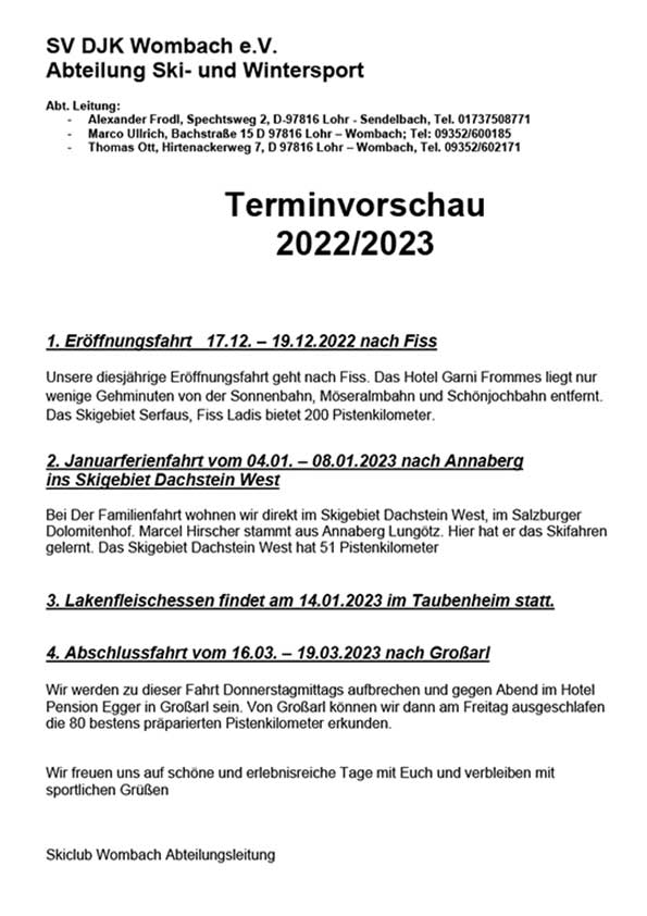 Terminvorschau 2022/2023